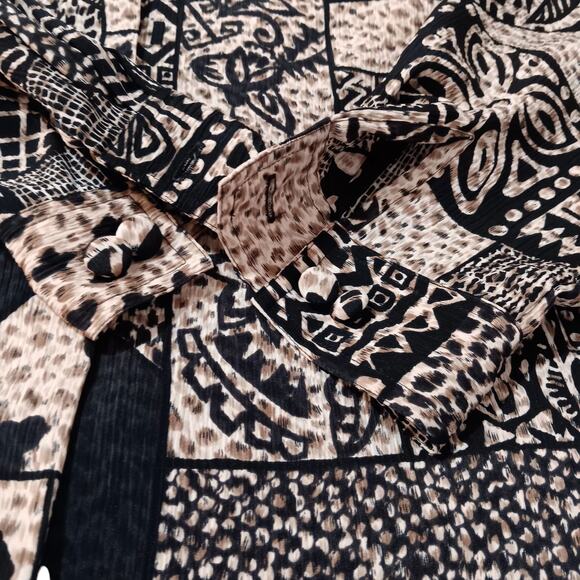 VINTAGE Blouse Top Long Tunic Hong Kong Geo Animal Print No Iron Oversized‎ LG - Picture 4 of 10